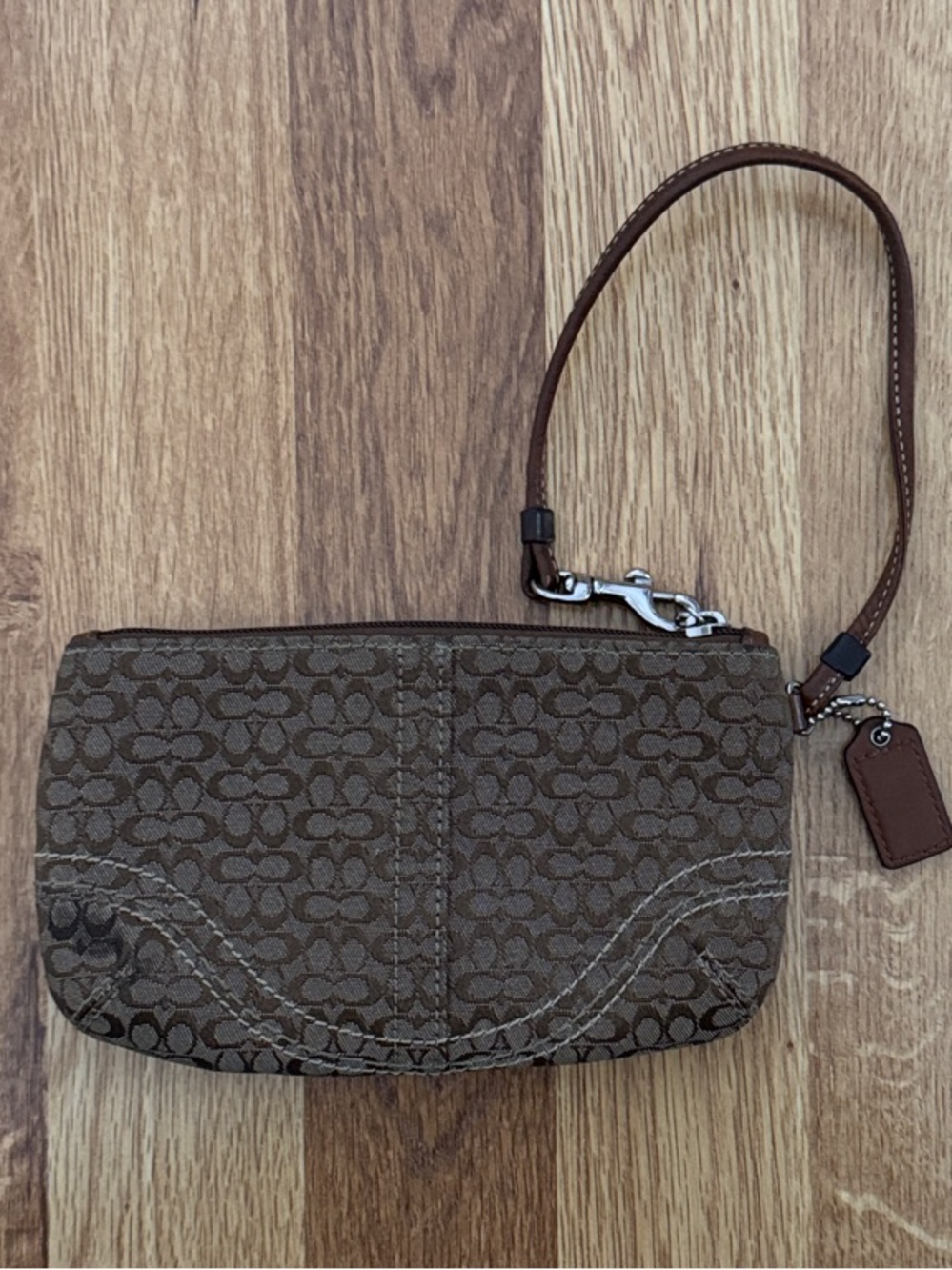 Coach Brown Signature Canvas and Leather Wristlet - Picture 4 of 16